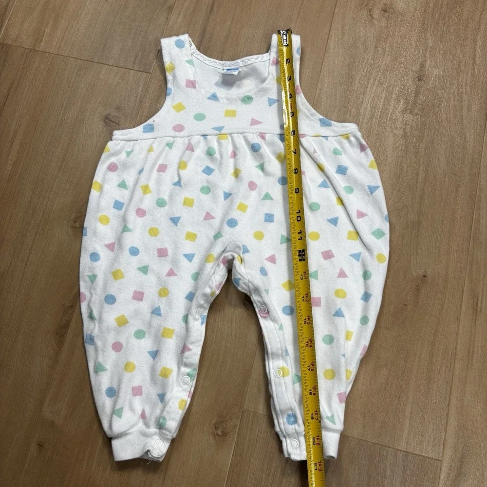 VTG Carters Baby Girl Bubble Romper 12 Month Shapes Colorblock Pastel 90s USA